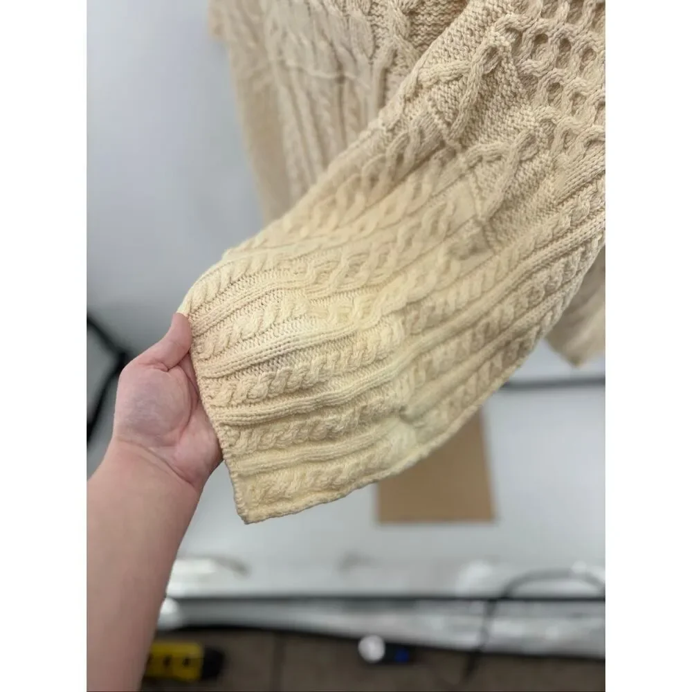 Carraig Donn Merino Wool Cable Knit Poncho Cape Turtleneck OS Made in Ireland